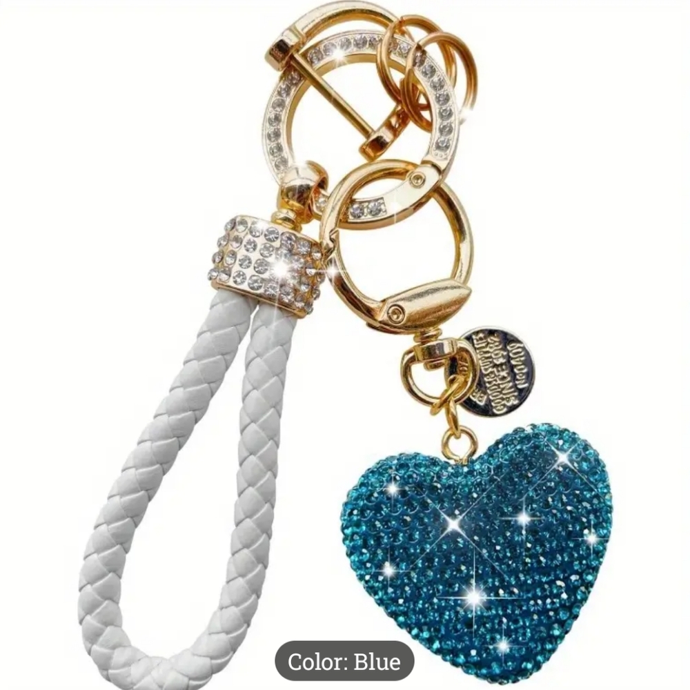 Elegant Blue Heart Keychain with Gold Accents NWT